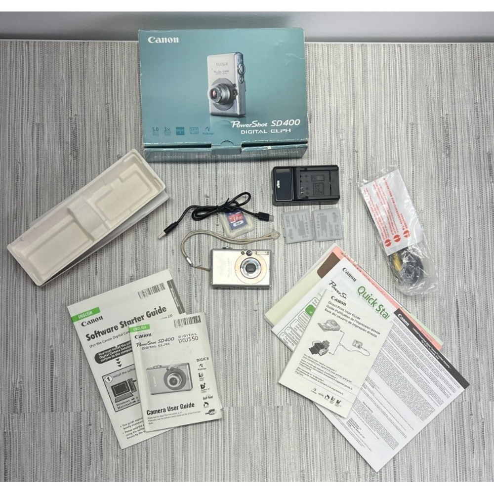 Canon PowerShot SD400 Digital ELPH 5.0MP Camera Bundle Silver SD Card Tested